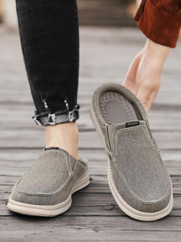 Men's Casual Canvas Slip-on Mules Shoes, Comfortable Solid Color Flat Shoes For Daily Life, Soft Cushioned Walking Shoes