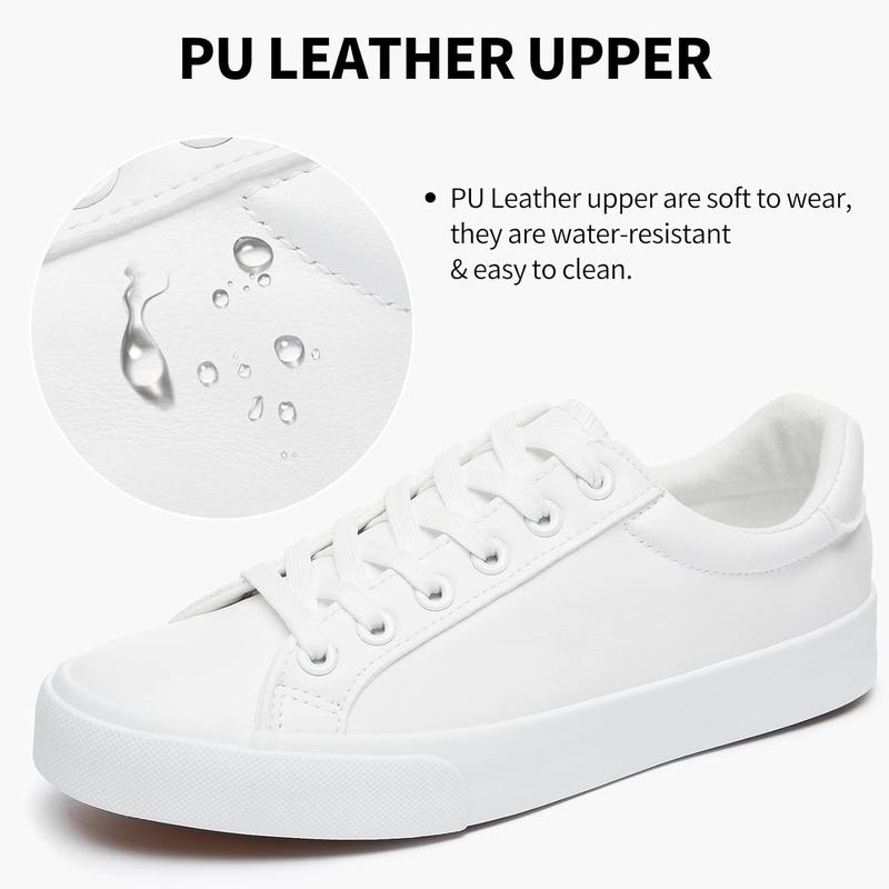 White Tennis Shoes PU Leather Sneakers Casual Walking Shoes for Women