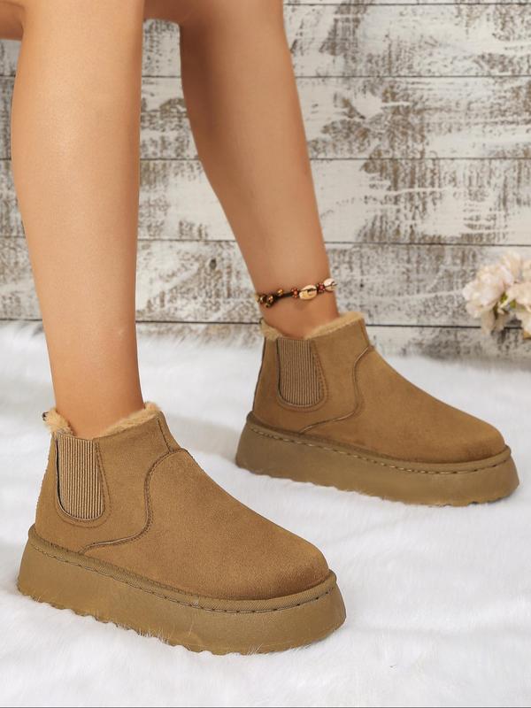 Women's Solid Color Plush Lining Ankle Boots, Casual Comfortable Warm Boots for Fall & Winter, Female All-match Trendy Shoes for Daily Wear