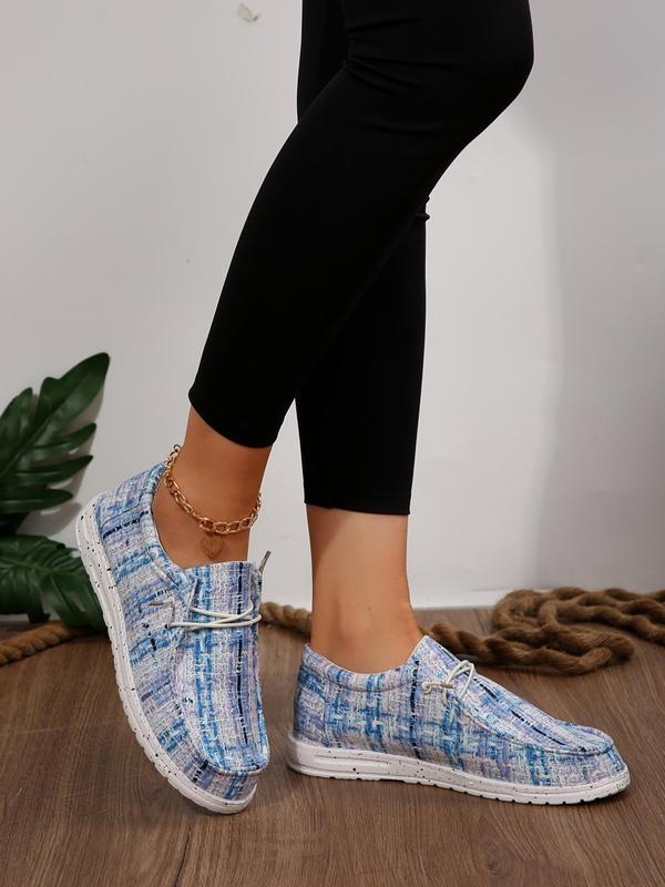 Women's Fashionable Plaid Pattern Lace Up Low Top Sneakers, Casual Comfortable Round Toe  Fall Shoes for Women for Daily Wear, Female All-match Shoes for Daily Wear