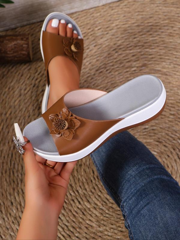 Women's Fashionable Flower Decorated Slip on Sandals, Casual Comfortable Flatform Sandals for Summer, Lightweight Breathable Shoes for Daily Wear