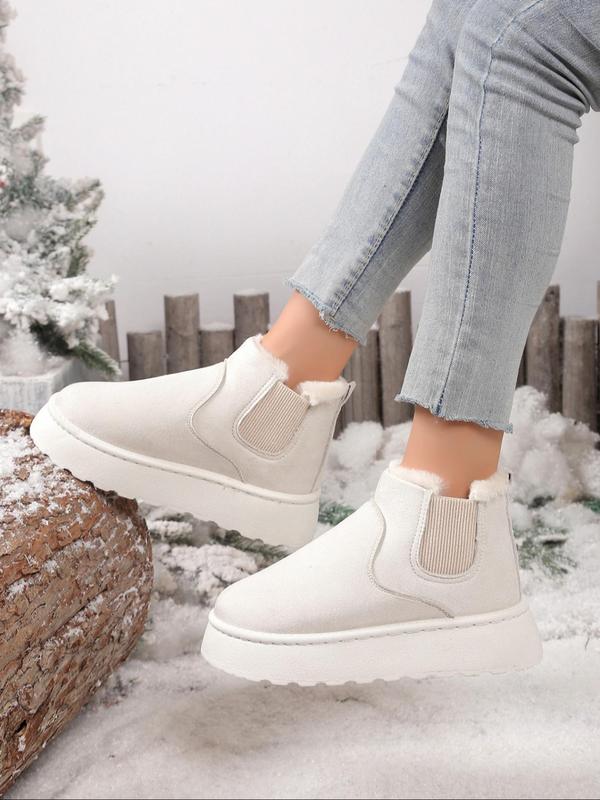 Women's Solid Color Plush Lining Ankle Boots, Casual Comfortable Warm Boots for Fall & Winter, Female All-match Trendy Shoes for Daily Wear