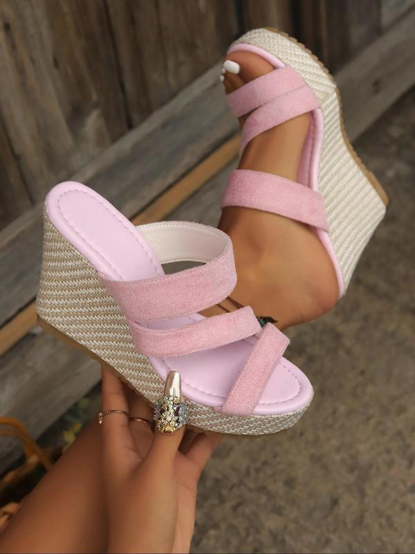 Women's Fashionable Textured Design Platform Wedge Sandals, Casual Versatile Slip on Wedge Sandals for Summer, Lightweight Breathable Comfortable Shoes for Daily Wear