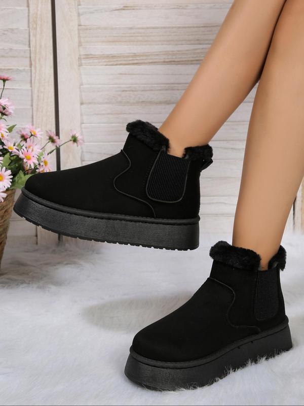 Women's Solid Color Plush Lining Ankle Boots, Casual Comfortable Warm Boots for Fall & Winter, Female All-match Trendy Shoes for Daily Wear