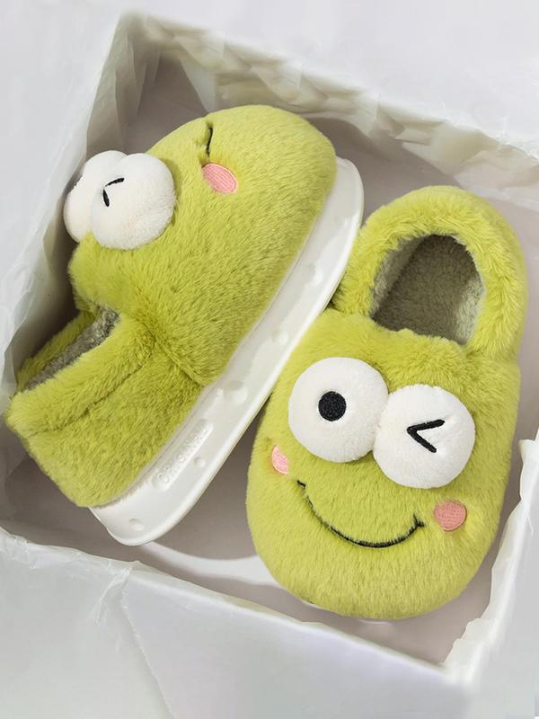 Men's Cute Frog Design Plush Slippers, Casual Soft Comfortable Home Slippers, Warm Slippers for Indoor & Outdoor Use for Fall & Winter