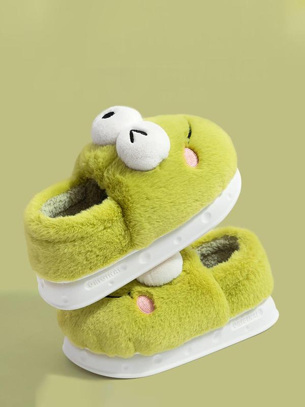 Men's Cute Frog Design Plush Slippers, Casual Soft Comfortable Home Slippers, Warm Slippers for Indoor & Outdoor Use for Fall & Winter