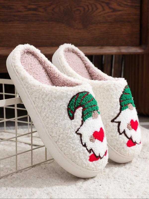 Women's Cute Christmas Santa Claus Design Plush Slippers, Casual Soft Comfortable Home Slippers, Warm Slippers for Indoor & Outdoor Use for Fall & Winter