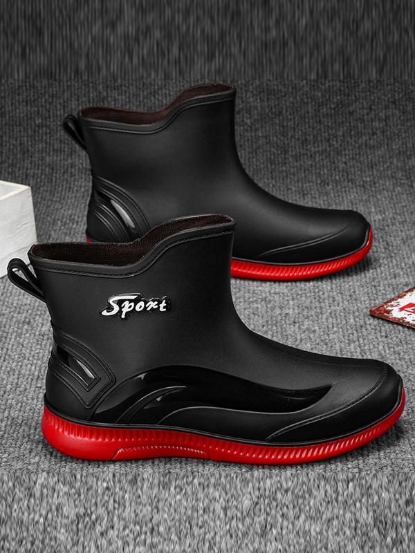 Men's Casual Solid Color Ankle Boots, Fashionable Slip-on Rain Boots for Outdoor Activities, Non-slip Waterproof Boots for Men