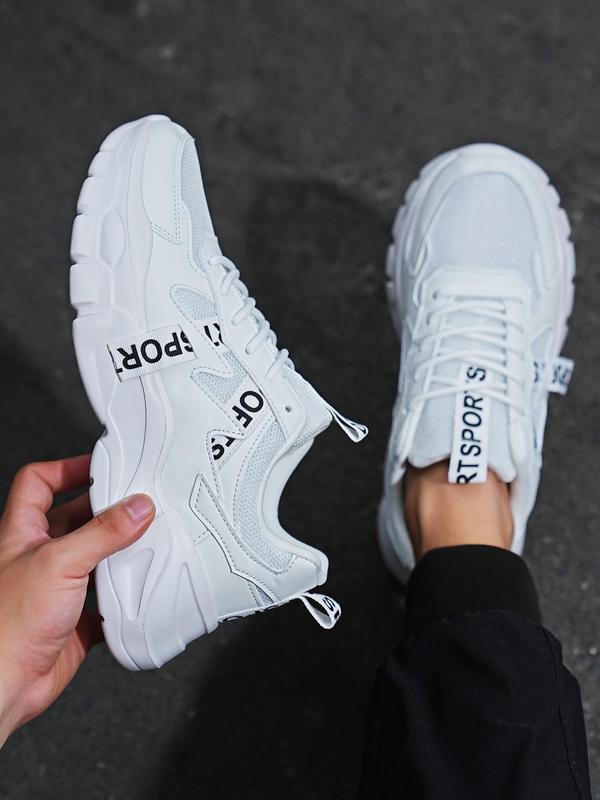 Men's Letter Print Contrast Mesh Sneakers, Casual Sporty Lace Up Front Sock Sneakers, Breathable Comfortable Sports Running Shoes