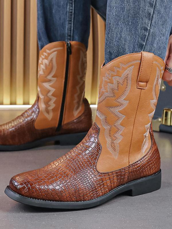 Men's Fashion Embroidered Ankle Western Boots, Casual Comfortable Western Cowboy Boots for Daily Wear, Fashion Shoes for Party, Daily Clothing Decor