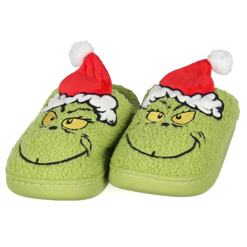 Grinch Slippers Dr Seuss The Grinch Who Stole Christmas 3D Hat Holiday Matching Family Rubber Bottom House Slipper