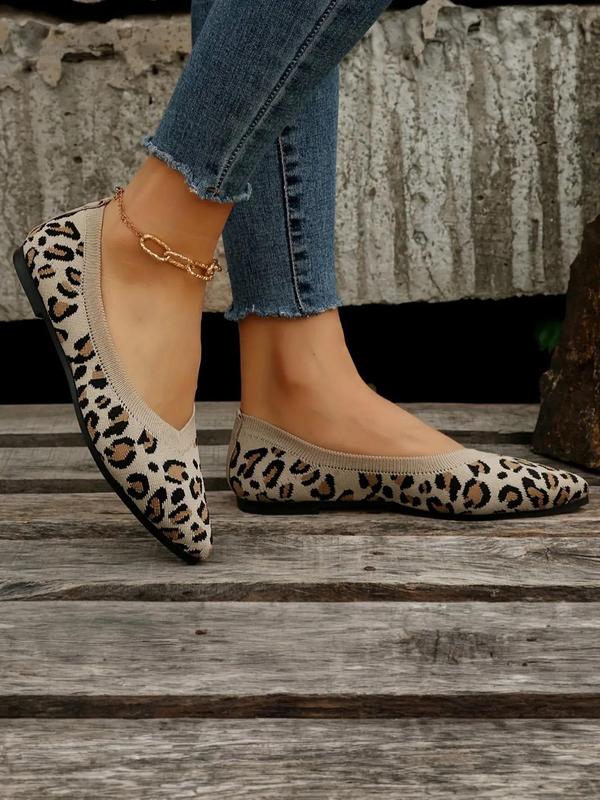 Women's Fashion Leopard Print Slip on Flats, Casual Comfort Pointed Toe Flat Shoes for Daily Wear, Lightweight Breathable Shoes for Women & Girls