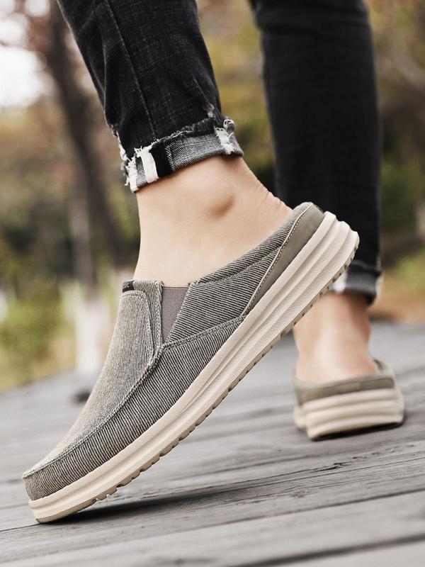 Men's Casual Canvas Slip-on Mules Shoes, Comfortable Solid Color Flat Shoes For Daily Life, Soft Cushioned Walking Shoes