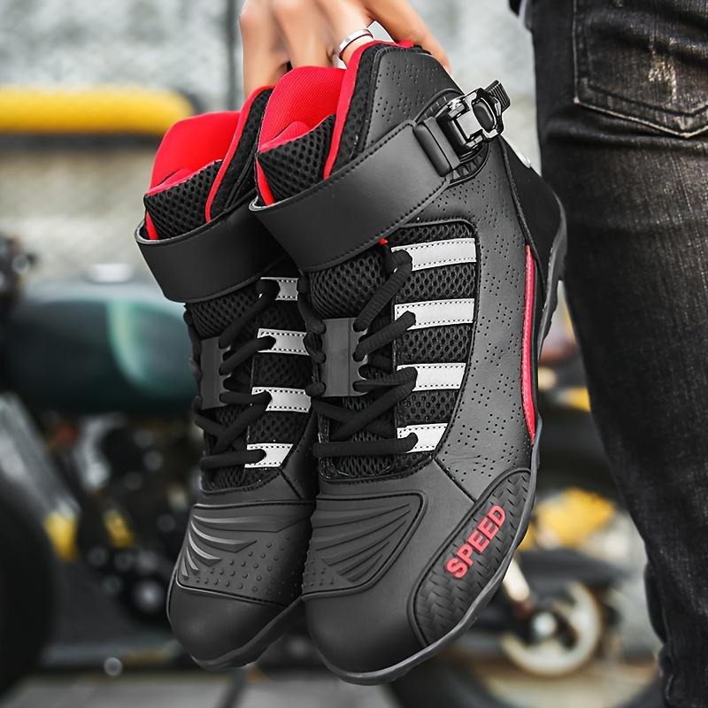 Men's Motorcycle Shoes with Adjustable Buckle High-Top Breathable Outdoor Motorcycle Riding Shoes