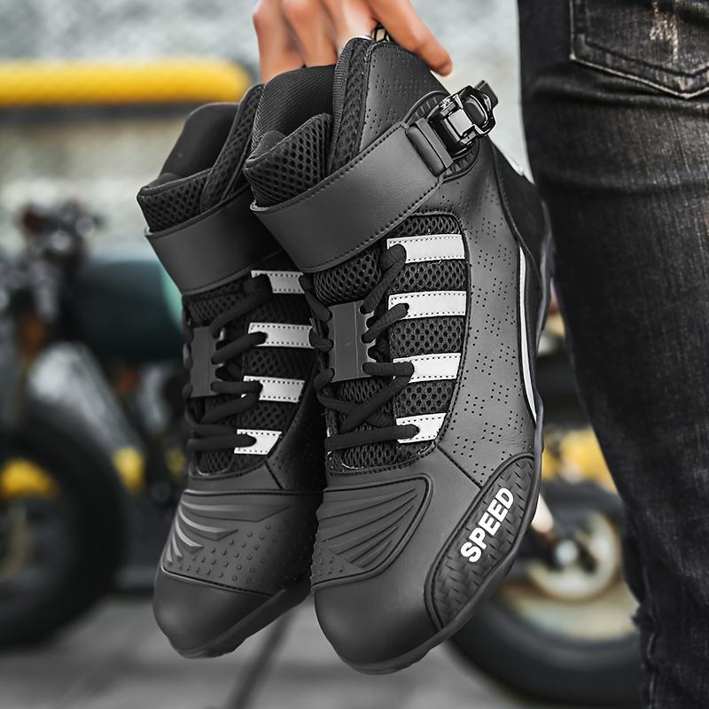 Men's Motorcycle Shoes with Adjustable Buckle High-Top Breathable Outdoor Motorcycle Riding Shoes