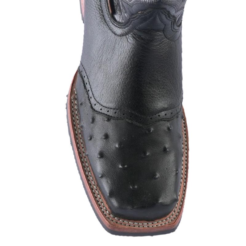 Men's Boot Ostrich Print Barcelona Black Rodeo Toe E408