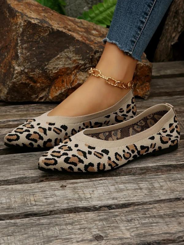 Women's Fashion Leopard Print Slip on Flats, Casual Comfort Pointed Toe Flat Shoes for Daily Wear, Lightweight Breathable Shoes for Women & Girls