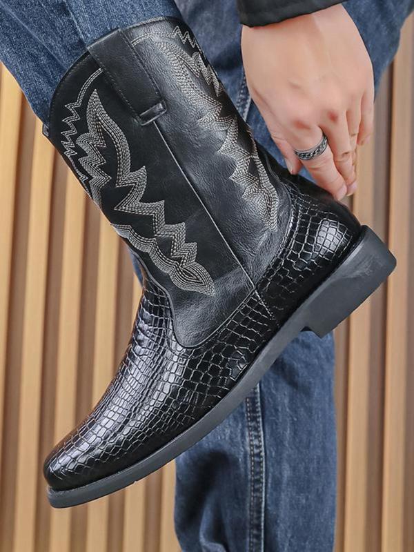 Men's Fashion Embroidered Ankle Western Boots, Casual Comfortable Western Cowboy Boots for Daily Wear, Fashion Shoes for Party, Daily Clothing Decor