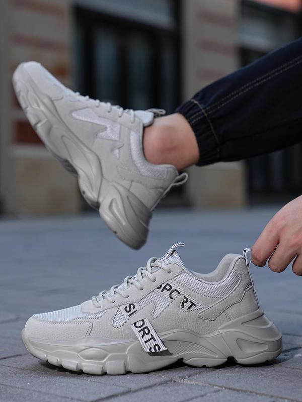 Men's Letter Print Contrast Mesh Sneakers, Casual Sporty Lace Up Front Sock Sneakers, Breathable Comfortable Sports Running Shoes