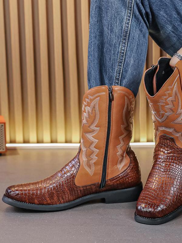 Men's Fashion Embroidered Ankle Western Boots, Casual Comfortable Western Cowboy Boots for Daily Wear, Fashion Shoes for Party, Daily Clothing Decor