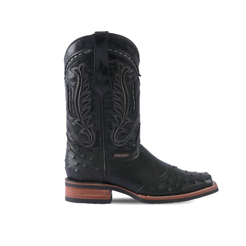 Men's Boot Ostrich Print Barcelona Black Rodeo Toe E408