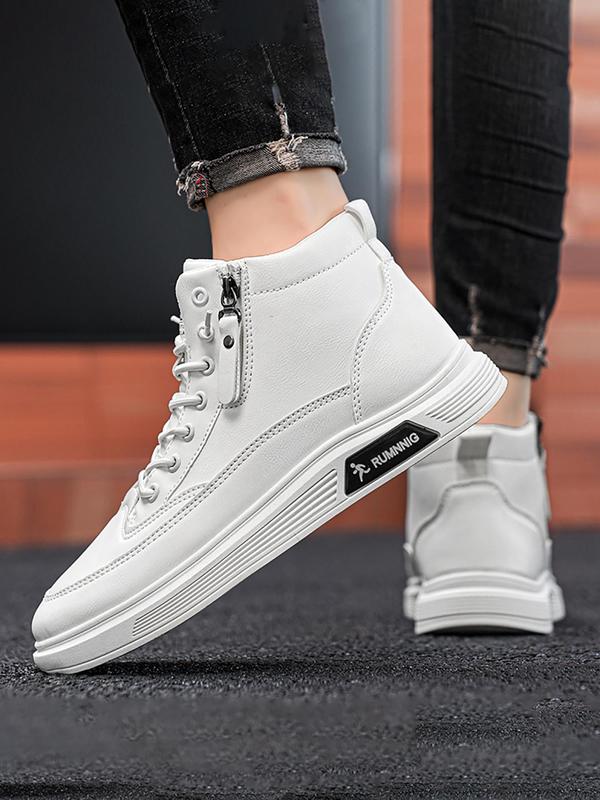 Men's Fashionable Lace Up Mid Top Sneakers, Casual Comfortable Sports Shoes for Daily Wear, Male All-match Round Toe Shoes for Daily Wear