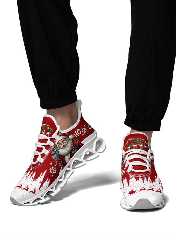 Men's Cartoon Santa Claus Print Low Top Sneakers, Casual Comfortable Breathable Sports Running Shoes, Gym Training Sport Walking Shoes