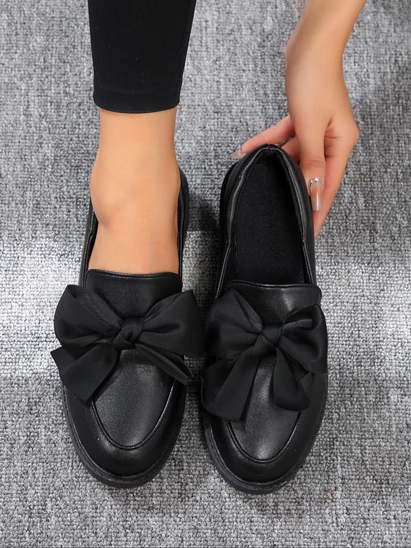 Women's Bowknot Design Slip on Loafers, Casual Comfortable Round Toe Flat Shoes for Daily Wear, Female All-match Basic Shoes for Daily Wear