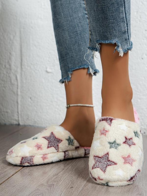 Women's Cute Bedroom Fuzzy Slippers Perfect, Trendy Y2k Style Star Pattern Cozy Fluffy Slippers, Plush Warm House Slippers, Silent Non-slip Platform Slippers