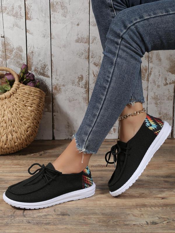 Women's Fashionable Argyle Pattern Lace up Low Top Sneakers, 1 Pair Casual Comfortable Round Toe Flat Shoes, All-match Commuter Shoes for Work & Daily Wear