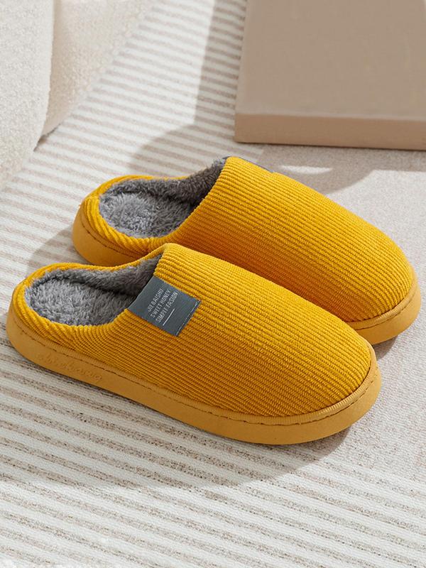 Striped Print Letter Label Design Plush Slippers for Galentineday Wear, Casual Soft Comfortable Home Slippers, All-match Indoor Shoes for Daily Use, Birthday Gifts