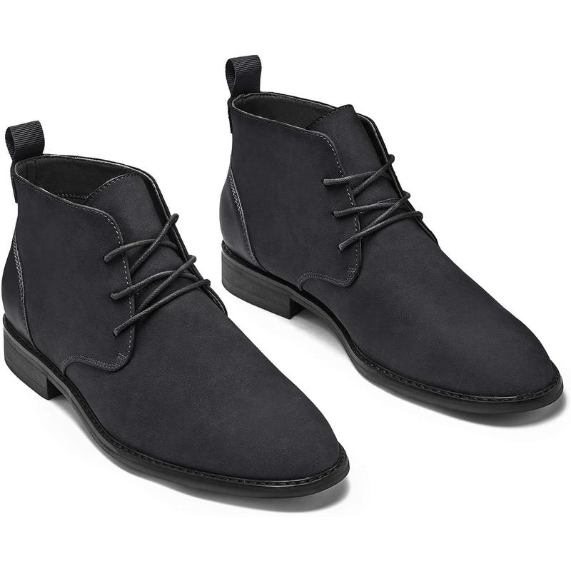 Coutgo Mens Chukka Boots Dress Desert Ankle Boots Lace Up Suede Stacked Low Heel Mid Top Booties Shoes