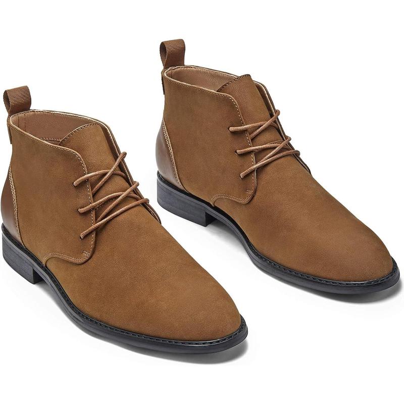 Coutgo Mens Chukka Boots Dress Desert Ankle Boots Lace Up Suede Stacked Low Heel Mid Top Booties Shoes