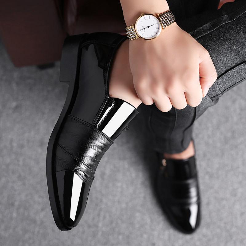 New plus Size Men's Business Formal Leather Shoes Pointed Men's Shoes Slip-on Casual Lazybones' Shoes