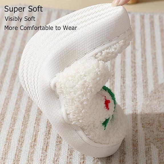 Christmas Slippers Memory Foam for Women Men Soft Plush Fuzzy Winter holiday slippers Cozy Plush Warm Non-Slip Holiday Slides with Santa Reindeer Designs Indoor Outdoor