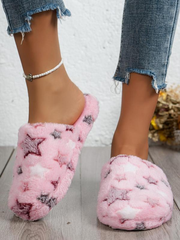 Women's Cute Bedroom Fuzzy Slippers Perfect, Trendy Y2k Style Star Pattern Cozy Fluffy Slippers, Plush Warm House Slippers, Silent Non-slip Platform Slippers