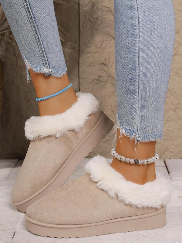 Women's Fashionable Contrast Faux Fur Trim Design Ankle Boots, Casual Comfortable Warm Snow Boots for Winter, Fluffy Plush Shoes for Women