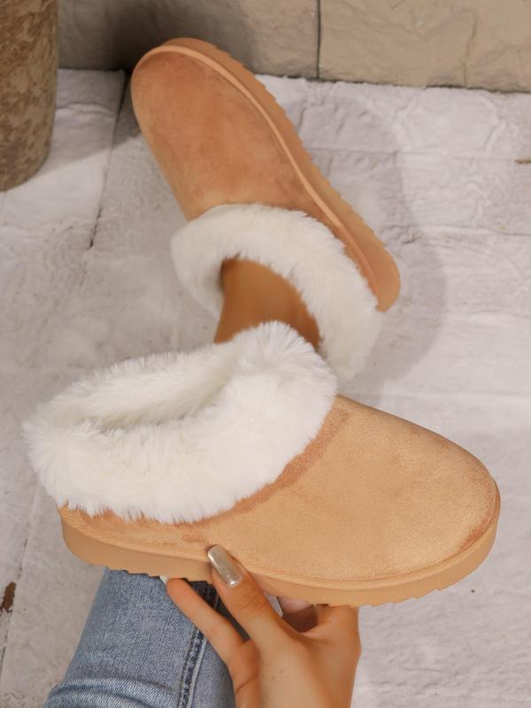 Women's Fashionable Contrast Faux Fur Trim Design Ankle Boots, Casual Comfortable Warm Snow Boots for Winter, Fluffy Plush Shoes for Women