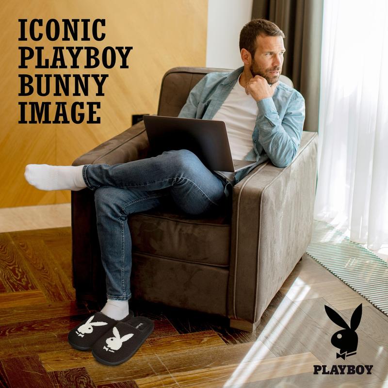 Playboy Mens Slippers Gifts for Men Extra Cozy Fuzzy House Slippers Slip On