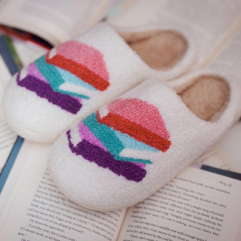 Women's Book Stack Slippers, Soft Faux Fur, Non-Slip Sole, Indoor Outdoor Comfort Footwear, Cute preppy slippers Shoe Girl