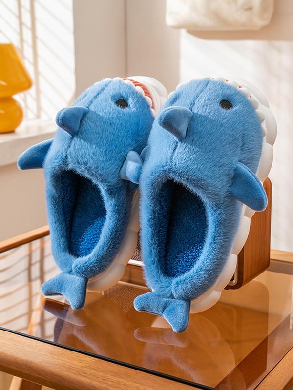 Men's Cute Fluffy Cartoon Shark Design Plush Home Slippers, Casual Soft Fuzzy Plush Pillow-like Comfortable Home Slippers, Warm & Cozy Slippers for Fall & Winter Wear, House Shoes