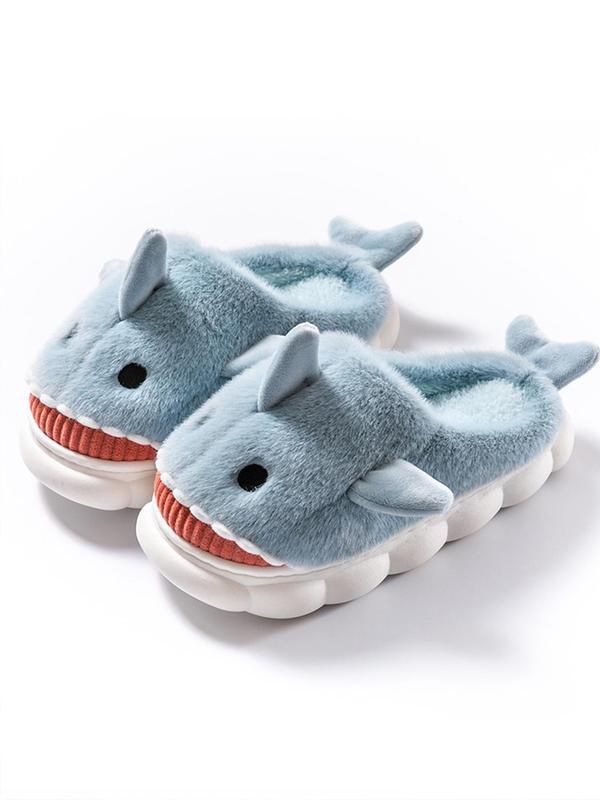 Men's Cute Fluffy Cartoon Shark Design Plush Home Slippers, Casual Soft Fuzzy Plush Pillow-like Comfortable Home Slippers, Warm & Cozy Slippers for Fall & Winter Wear, House Shoes