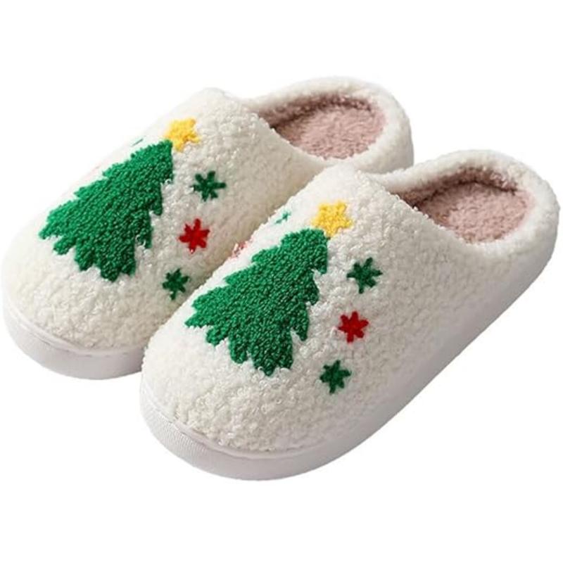 Christmas Slippers Memory Foam for Women Men Soft Plush Fuzzy Winter holiday slippers Cozy Plush Warm Non-Slip Holiday Slides with Santa Reindeer Designs Indoor Outdoor