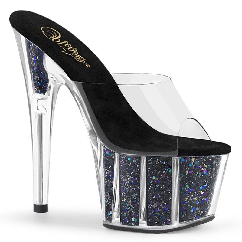 Pleaser Adore-701CG Womens Slides in Clear Black