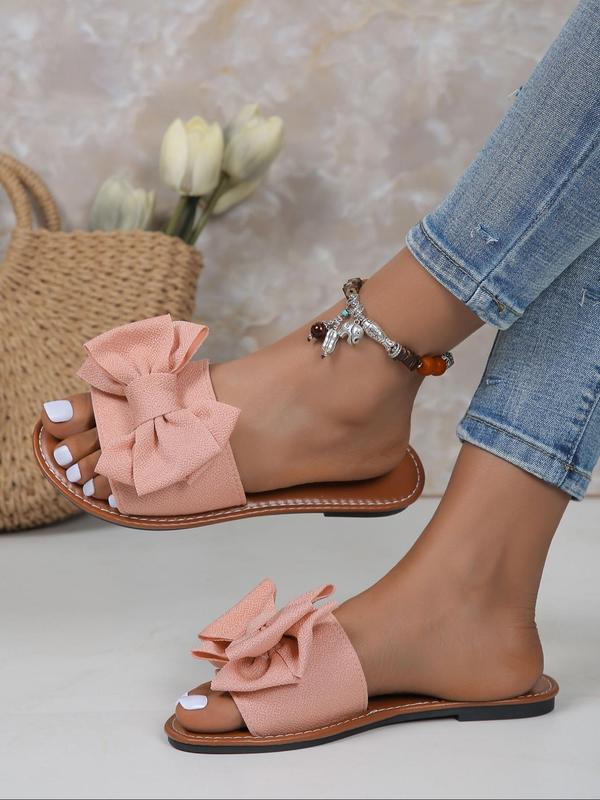 Women's Summer Bow Decor Slip on Comfort Flat Sandals, 2024 Fashionable Summer New Casual Versatile Home Sandals, Fashionable Walking Shoes for Indoor Outdoor Wear