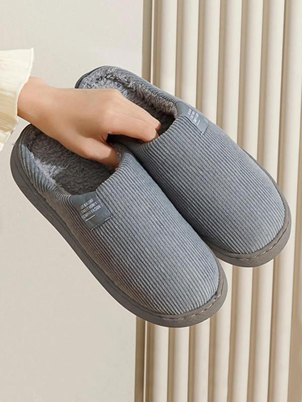 Striped Print Letter Label Design Plush Slippers for Galentineday Wear, Casual Soft Comfortable Home Slippers, All-match Indoor Shoes for Daily Use, Birthday Gifts