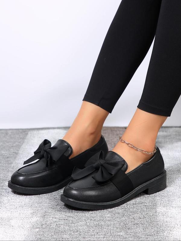 Women's Bowknot Design Slip on Loafers, Casual Comfortable Round Toe Flat Shoes for Daily Wear, Female All-match Basic Shoes for Daily Wear