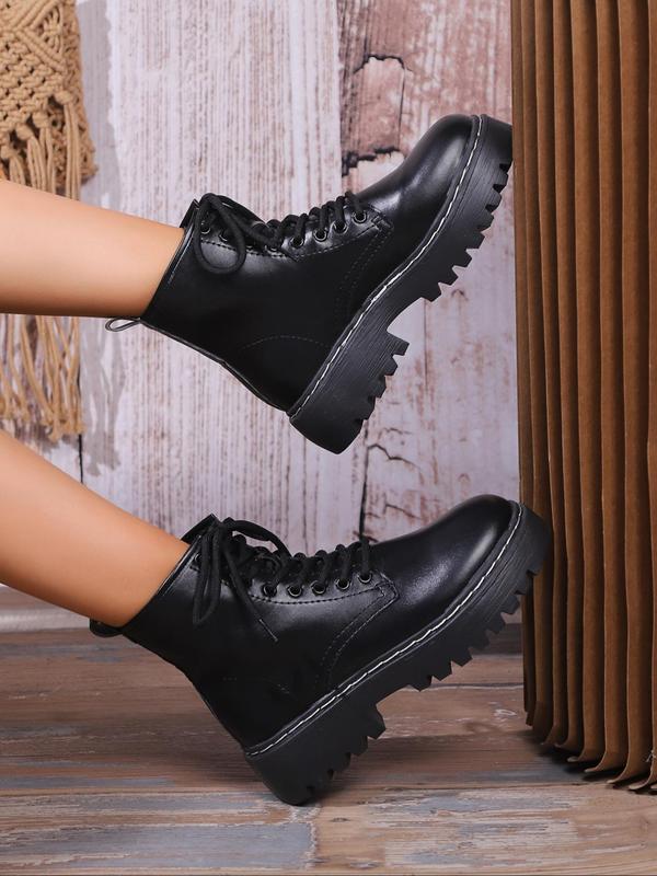 Women's Classic Fashion Combat Boots, Casual Solid Color Lace up Boots for Fall & Winter, Female All Match Shoes for Daily Wear