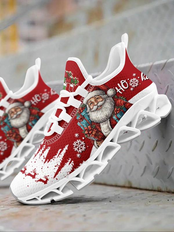 Men's Cartoon Santa Claus Print Low Top Sneakers, Casual Comfortable Breathable Sports Running Shoes, Gym Training Sport Walking Shoes