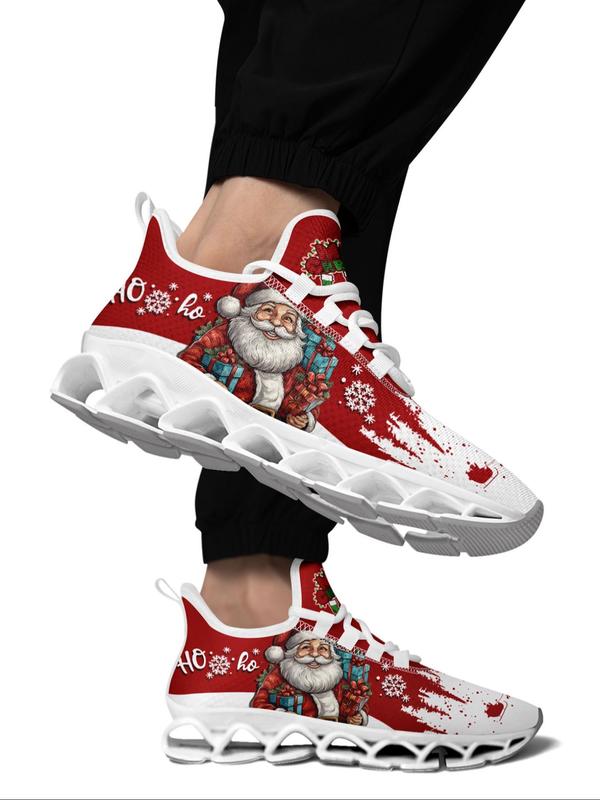 Men's Cartoon Santa Claus Print Low Top Sneakers, Casual Comfortable Breathable Sports Running Shoes, Gym Training Sport Walking Shoes